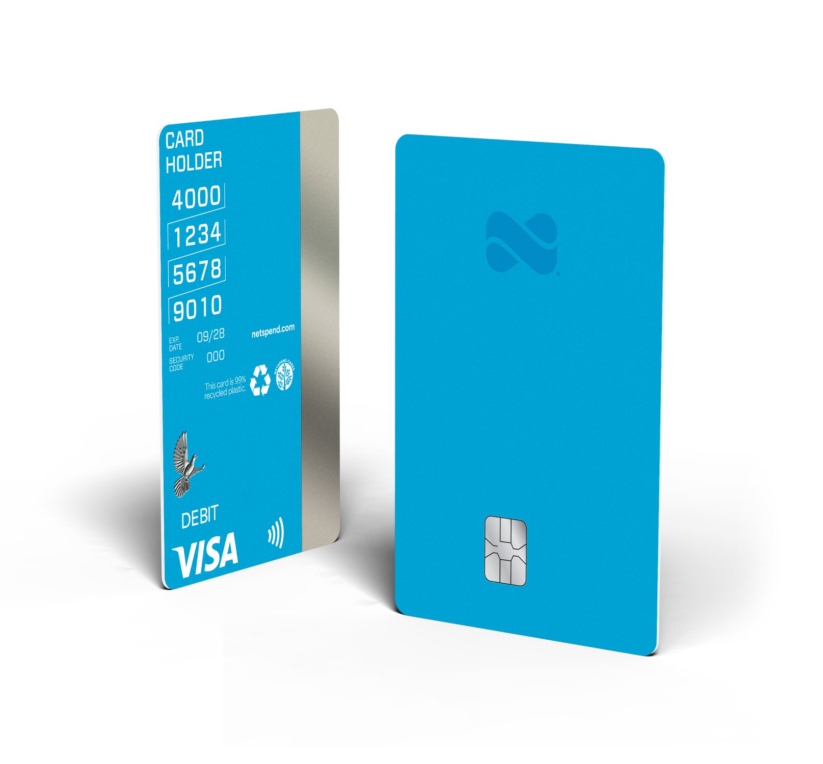 Front and back of a Netspend Visa Debit card
